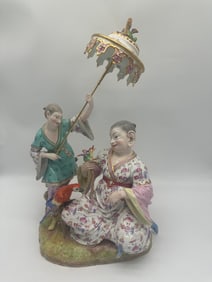 Rare Antique Meissen pagoda group with umbrella