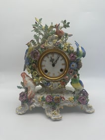 ANTIQUE MEISSEN FLOWER-ENCRUSTED BIRD CLOCK