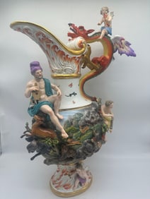 A MEISSEN PORCELAIN EWER EMBLEMATIC OF FIRE