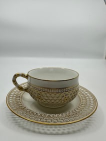FINE 19th C SEVRES RETICULATED CUP AND SAUCER