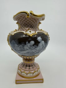 Meissen Pate-sur-Pate Gilt and Pink Glazed Cabinet Vase Circa 1900