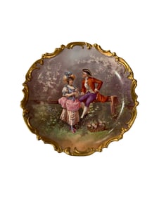 Large Antique Sevres Porcelain Hand Painted Charger Signed