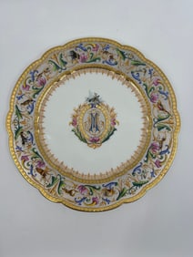GORGEOUS Sevres 1877 MUSEUM QUALITY Animal Birds Border "M" Monogram Plate