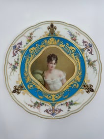 SEVRES PORCELAIN 'JEWELED' TURQUOISE-GROUND PORTRAIT PLATE