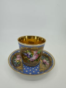 Rare antique sevres blue cup roses