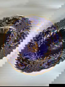 Rare Meissen porcelain antique cobalt ground enameled charger limoges style