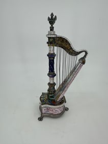 Bohm Viennese Silver & Enamel Harp-Form Clock