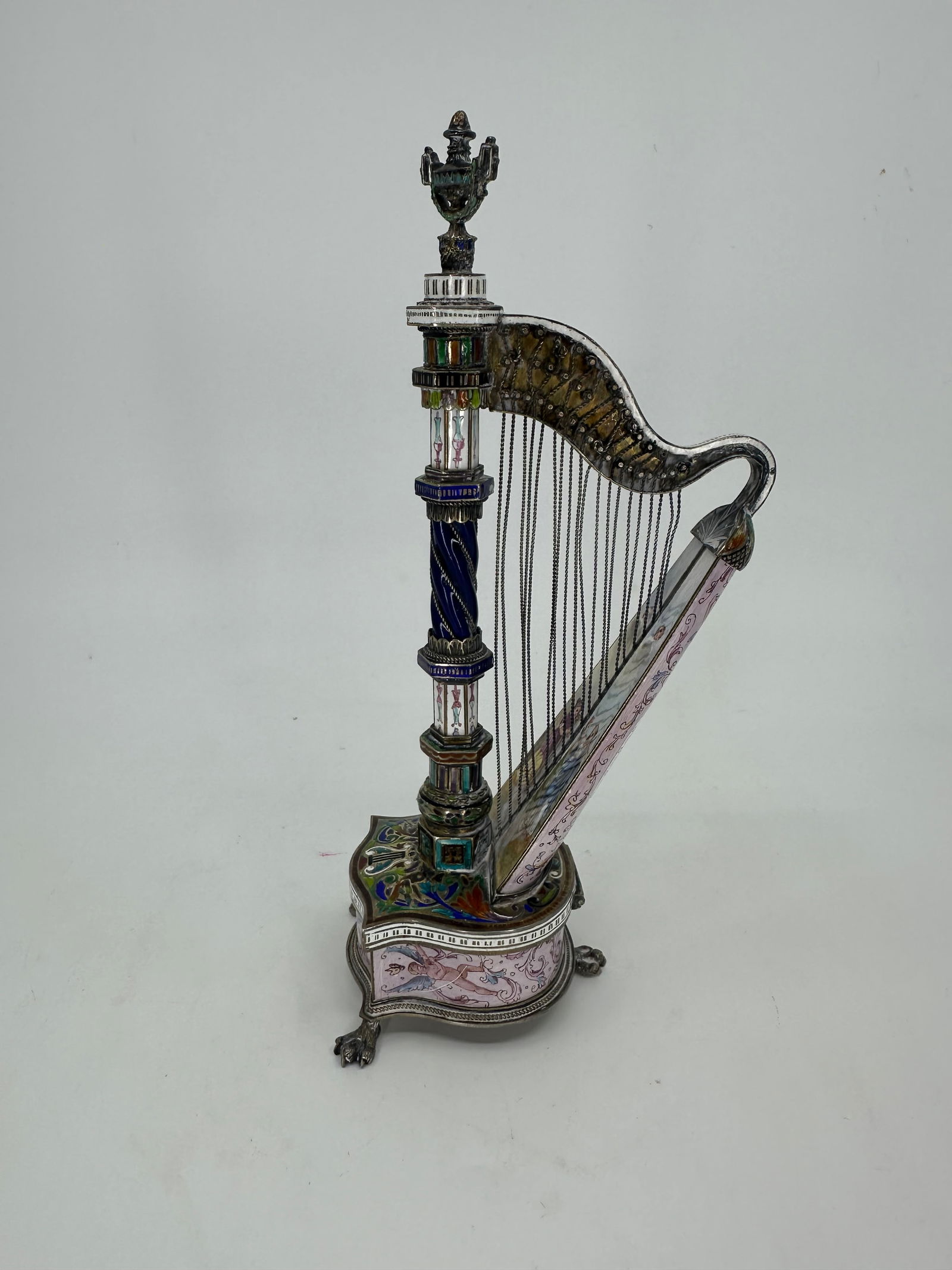 Bohm Viennese Silver & Enamel Harp-Form Clock (1 of 12)