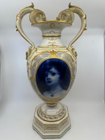 BEAUTIFUL LARGE KPM SNAKE HANDLED VASE 19TH CENTURY