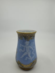 A MEISSEN PORCELAIN PALE-BLUE GROUND PATE-SUR-PATE VASE