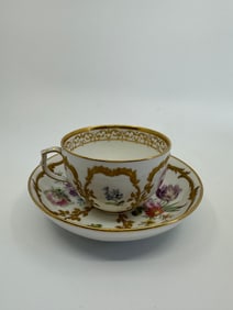 ANTIQUE KPM BERLIN GILT & HAND PAINTED FLORAL DEMITASSE CUP
