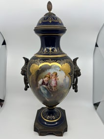 ANTIQUE SEVRES STYLE COBALT ORMOLU-MOUNTED SEVRES VASE