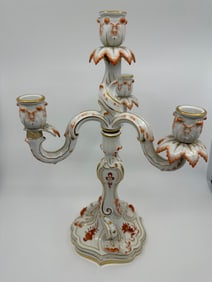 Antique Meissen Porcelain Red Dragon Four-Light Candelabra