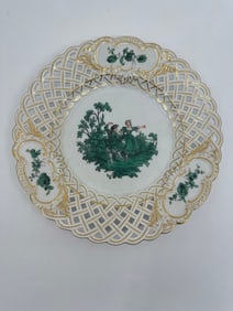 ANTIQUE MEISSEN PORCELAIN WATTEAU CABINET PLATE