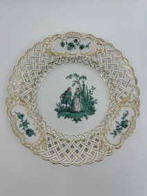 ANTIQUE MEISSEN PORCELAIN WATTEAU CABINET PLATE