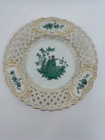 ANTIQUE MEISSEN PORCELAIN WATTEAU CABINET PLATE