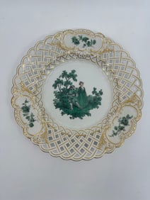 ANTIQUE MEISSEN PORCELAIN WATTEAU CABINET PLATE