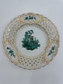 ANTIQUE MEISSEN PORCELAIN WATTEAU CABINET PLATE
