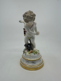 Antique Meissen Cupid Caught In A Trap