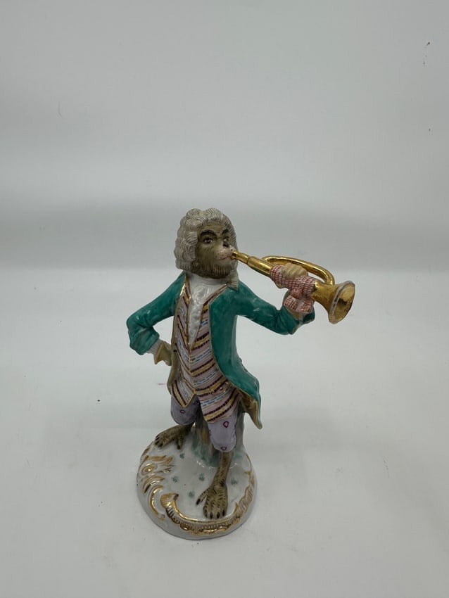 Meissen Style Monkey Band Musician German Porcelain Figure (1 of 3)