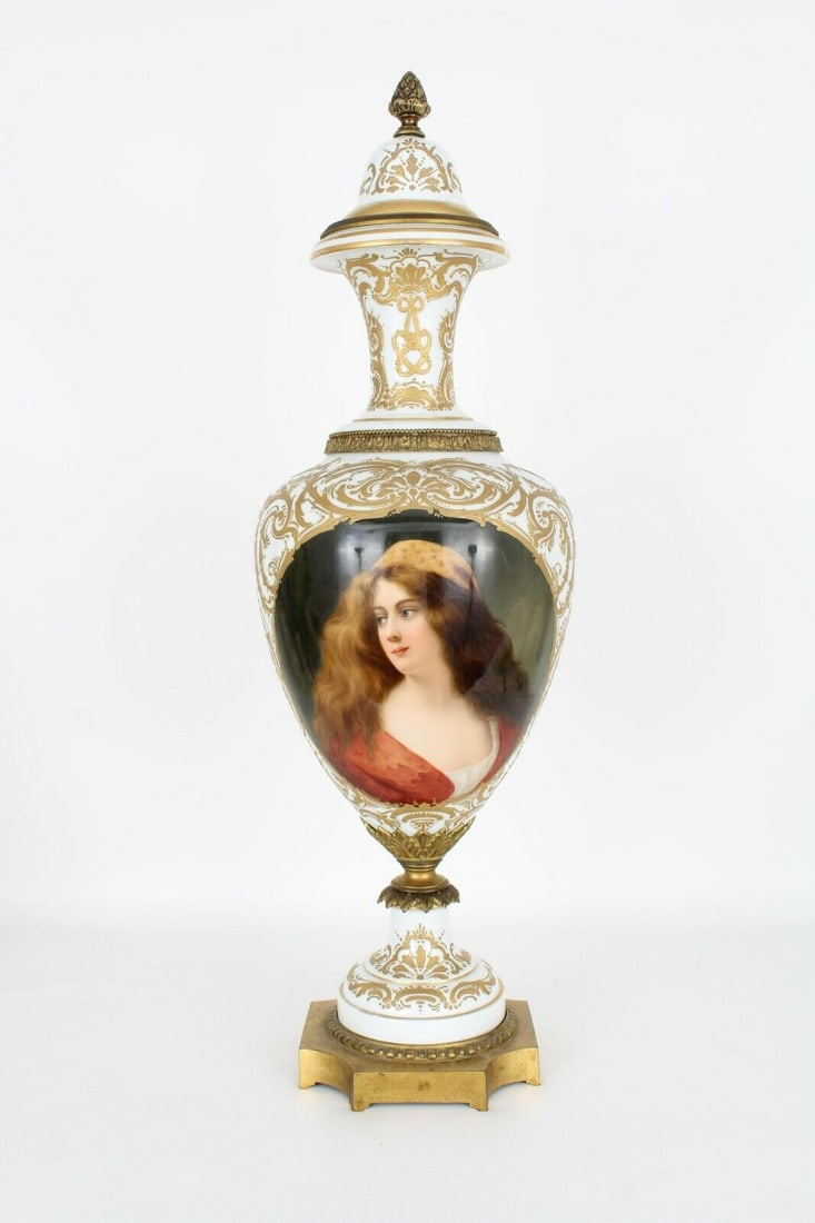 Exceptional Antique Royal Vienna Hand Painted Portrait Vase Signed Wagner: ANTIQUE ROYAL VIENNA PORTRAIT VASELATE 19TH Century, BLUE GLAZED BEEHIVE MARK Finely painted portrait, the vase enriched with gilt flowers through out. Signed Wagner 28 in. high Condition: No Chips an