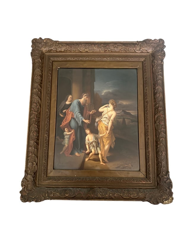 ANTIQU KPM PORCELAIN PLAQUE: THE BANISHMENT OF HAGAR: BERLIN (K.P.M.) PORCELAIN PLAQUE: THE BANISHMENT OF HAGAR AND ISHMAELlate 19th centuryAfter the painting by Adriaen Van der Werff, depicting the expulsion of Hagar, the Egyptian maid of Sarah, and Ish