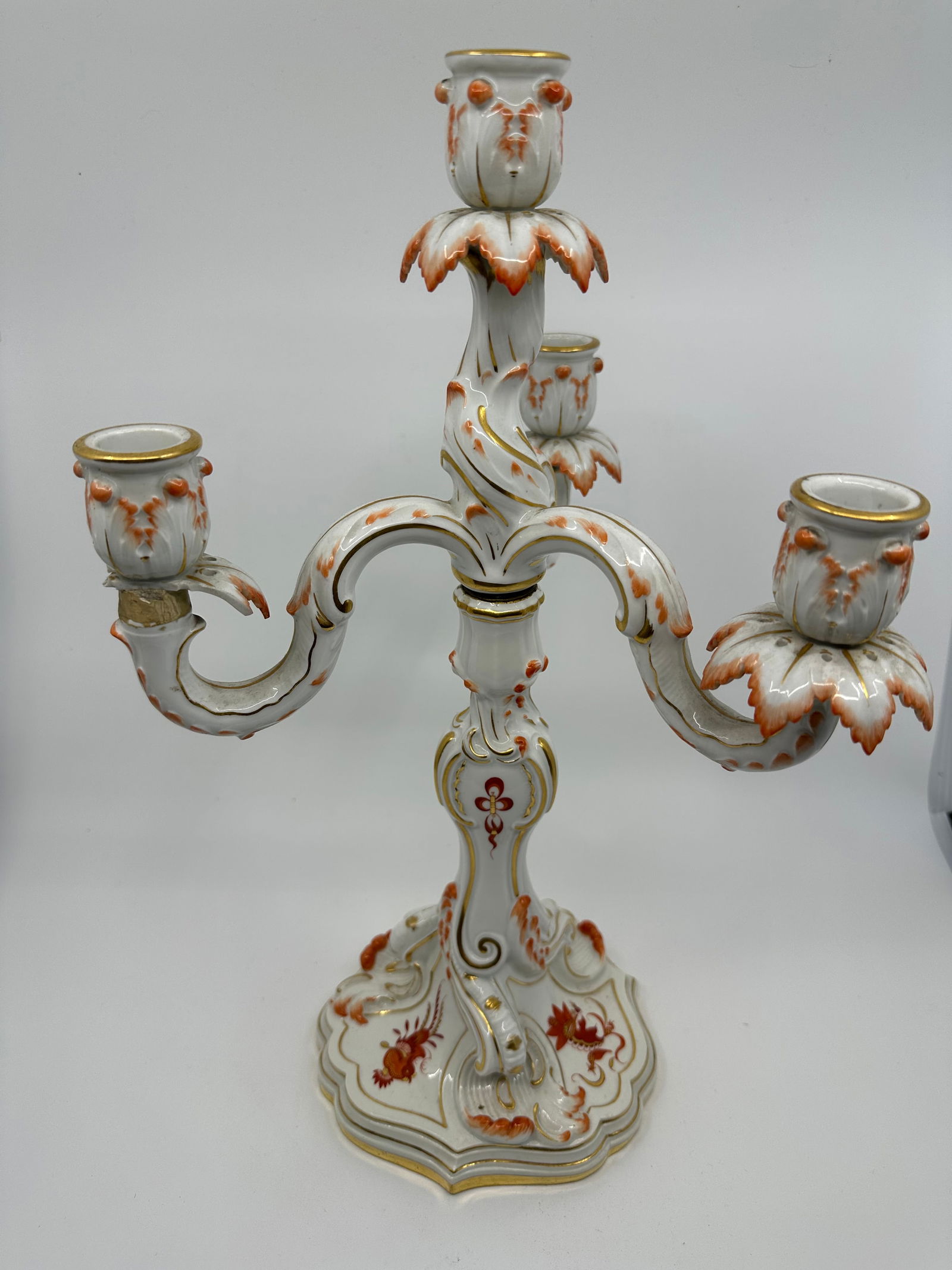 Antique Meissen Porcelain Red Dragon Four-Light Candelabra: Meissen Porcelain Red Dragon Four-Light Candelabra Height 18"Late 19th Century