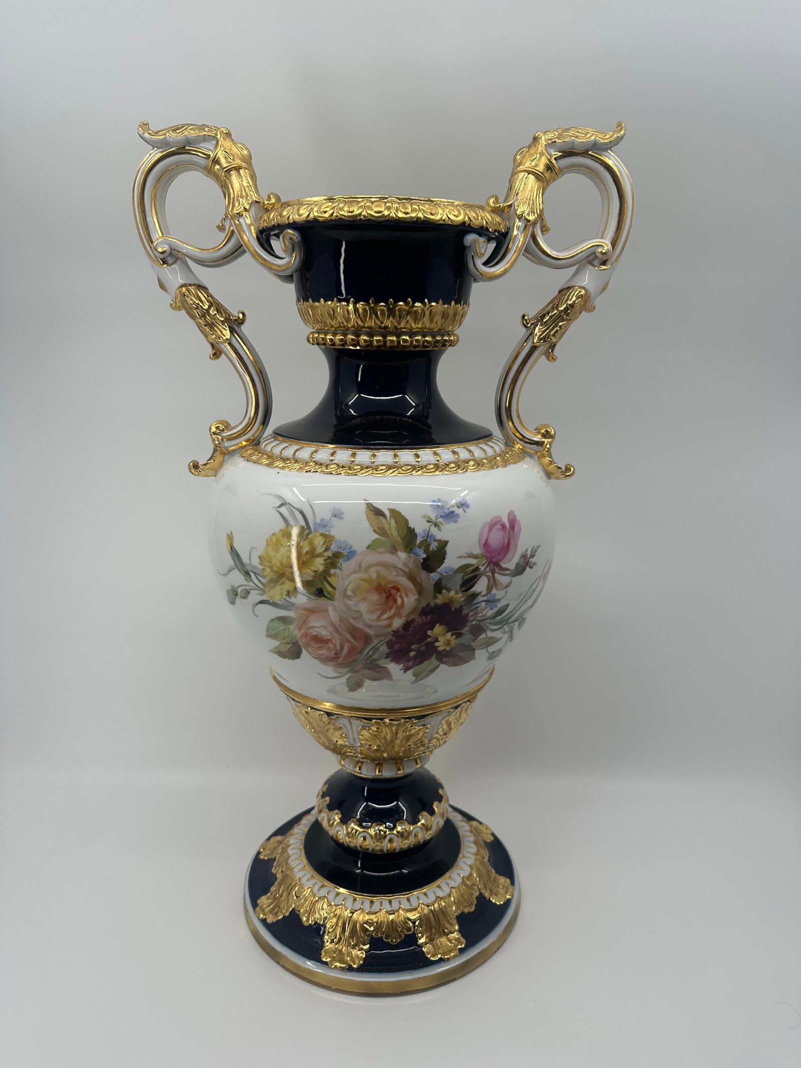 Rare Antique Meissen Leuteritz Cobalt Vase With Flower Decor - 2