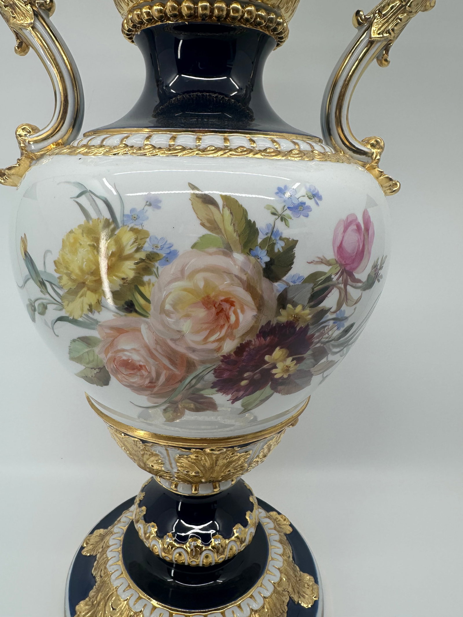 Rare Antique Meissen Leuteritz Cobalt Vase With Flower Decor - 3