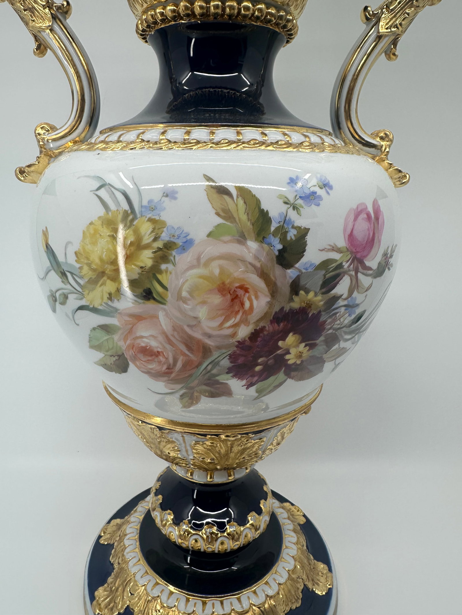 Rare Antique Meissen Leuteritz Cobalt Vase With Flower Decor - 4
