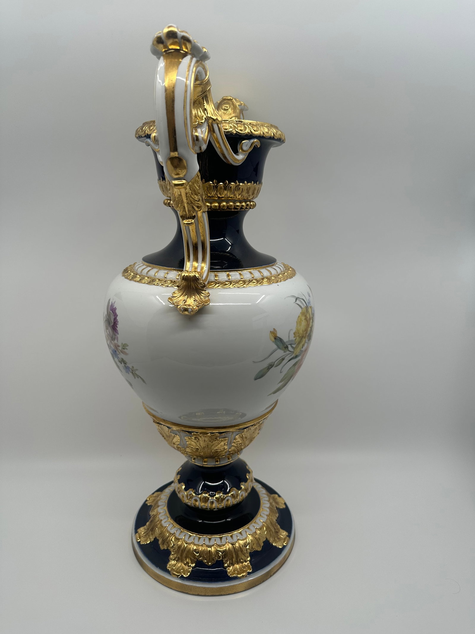 Rare Antique Meissen Leuteritz Cobalt Vase With Flower Decor - 5