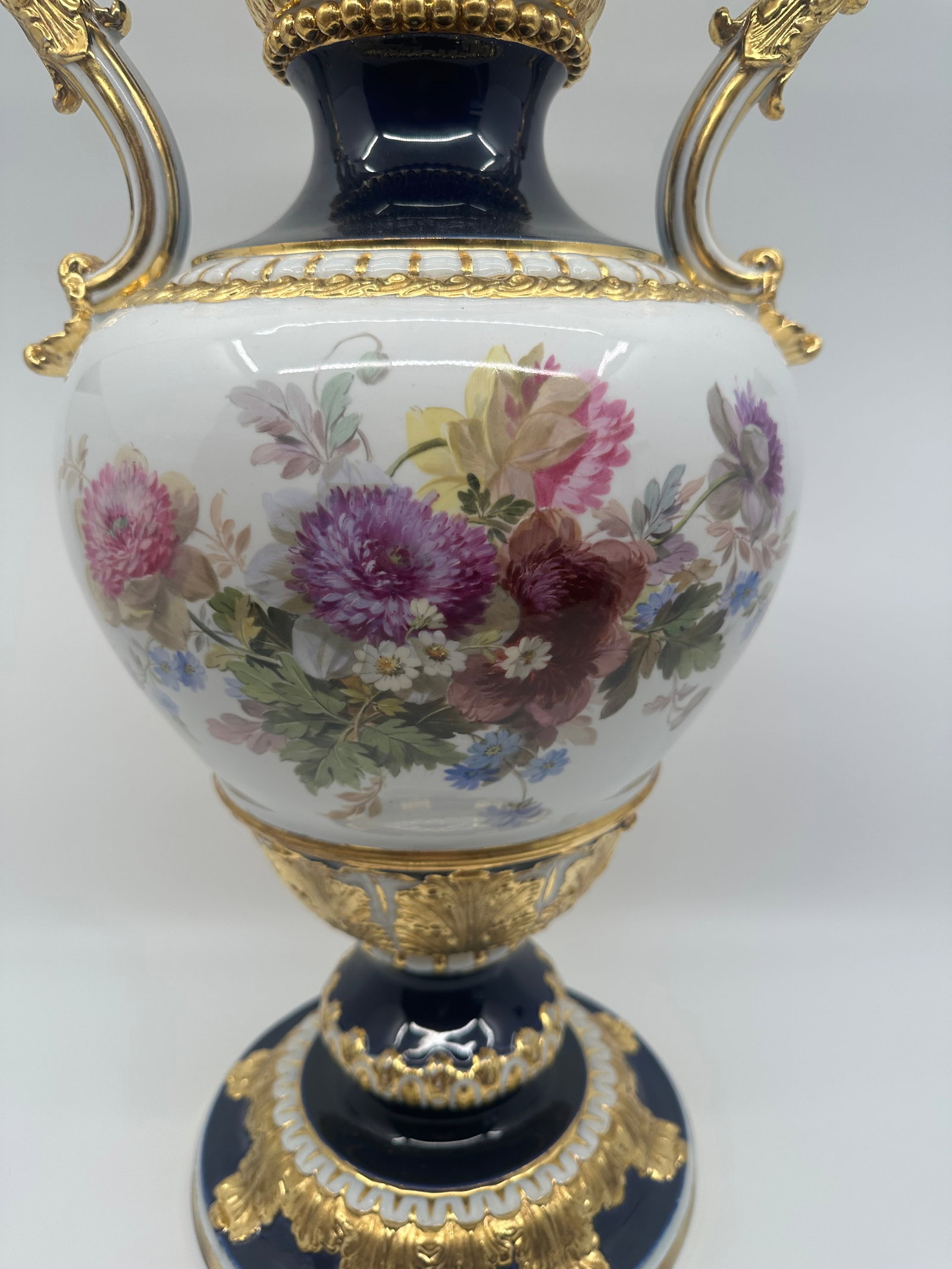 Rare Antique Meissen Leuteritz Cobalt Vase With Flower Decor - 6
