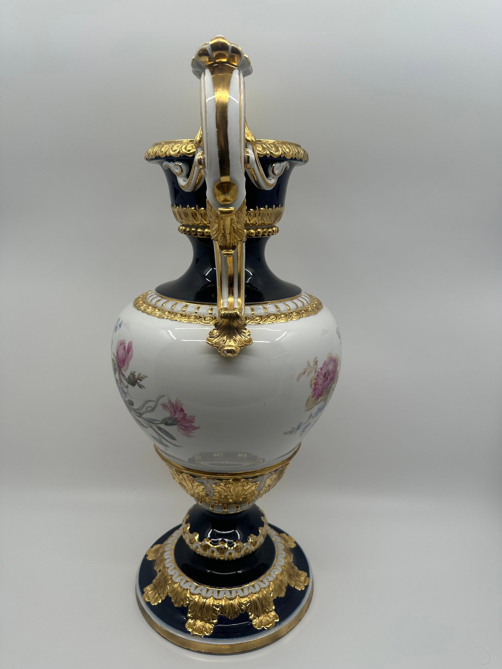 Rare Antique Meissen Leuteritz Cobalt Vase With Flower Decor - 8