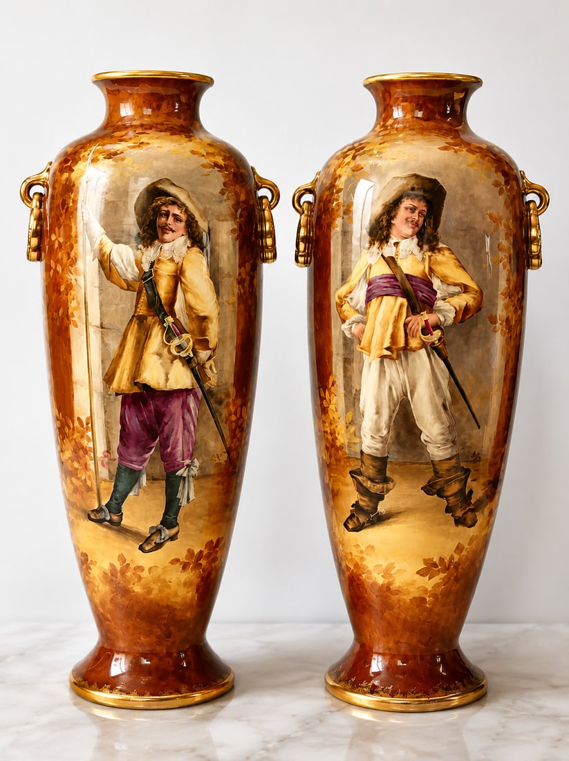 Antique Pair of Royal Bonn Porcelain Dresden Vase (1 of 3)