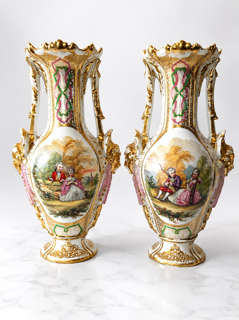 ANTIQUE PAIR OF FRENCH PORCELAIN VASES (1 of 2)