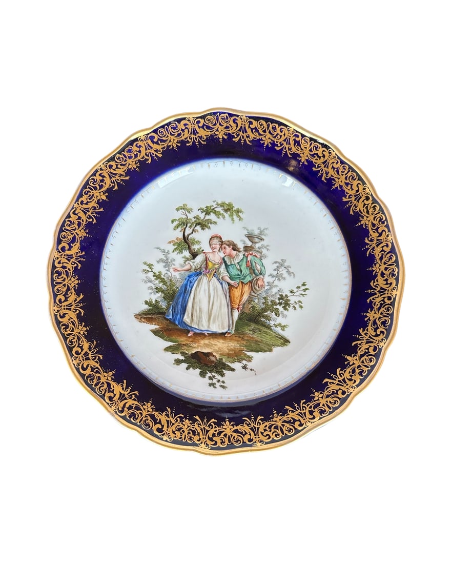 ANTIQUE MEISSEN PORCELAIN COBALT-BLUE CABINET PLATE (1 of 1)