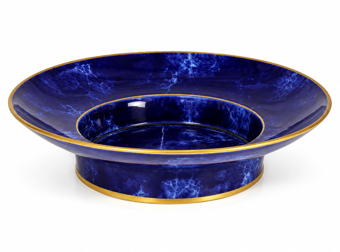 Rare 19th C. Sevres Porcelain Marbled Cobalt Blue & Gilt Centerpiece Bowl, Dore a Sevres (1 of 2)