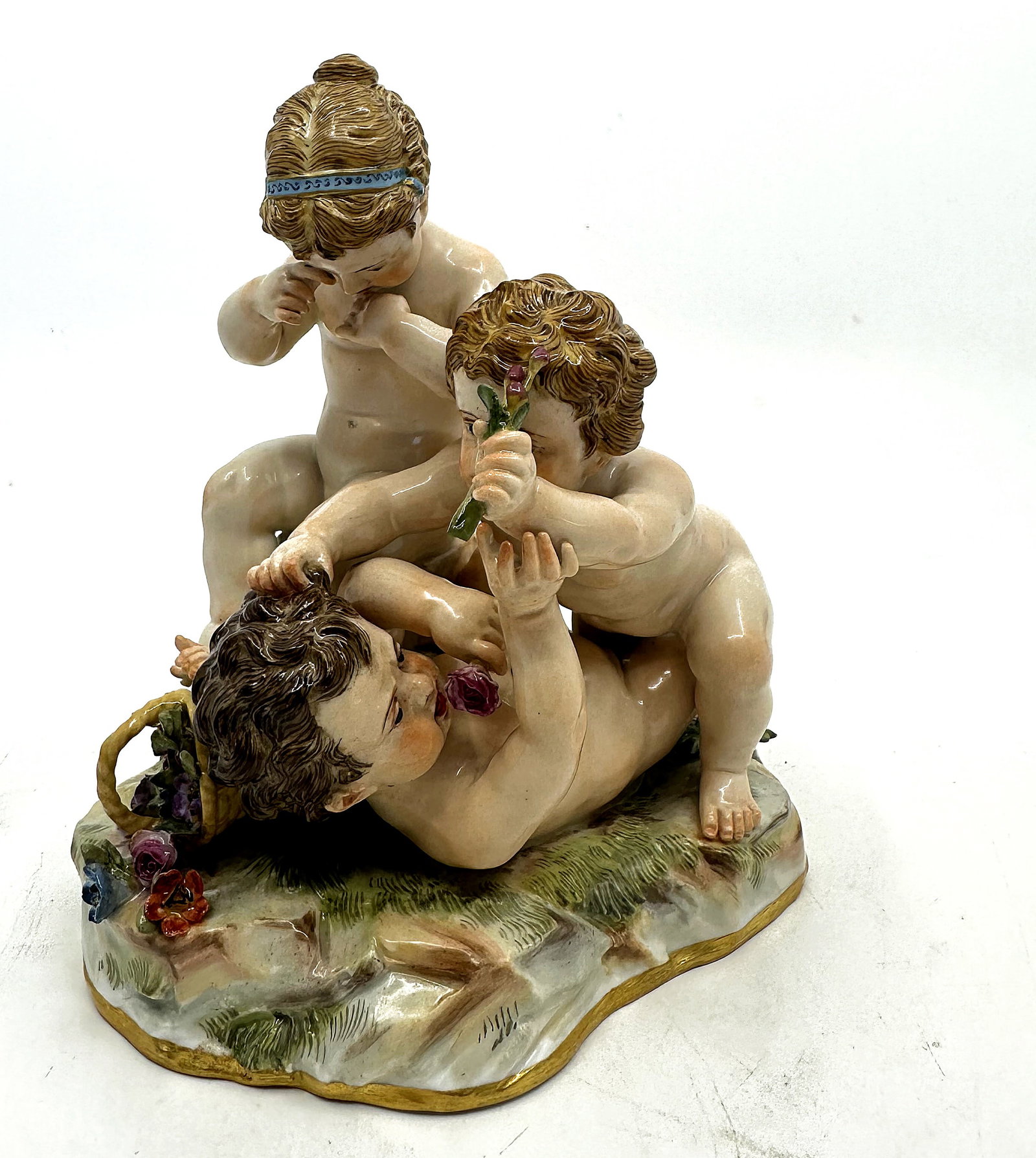 Antique Meissen porcelain group of three cherubs (1 of 8)
