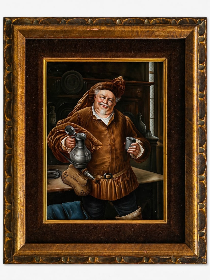 Antique KPM Hand Painted Porcelain Plaque of Portrait Of Falstaff: Antique KPM Hand Painted Porcelain Plaque of Portrait Of Falstaff After Eduard Von Grutzner Signed Kies10 1/4" x 7 1/2" Plaque Framed 15” x 10”