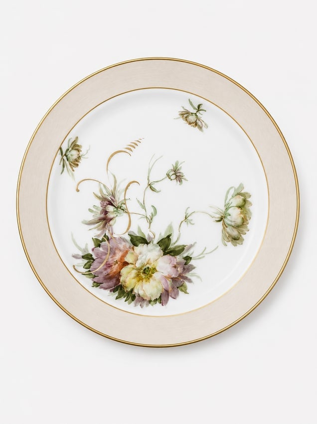 Antique KPM Floral Plate: KPM plate Hand Painted Flowers and Gilt border 5 5/8" D Excellent Condition