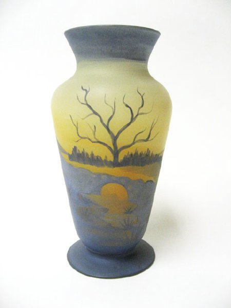 A Painted Hawkes Glass Vase,