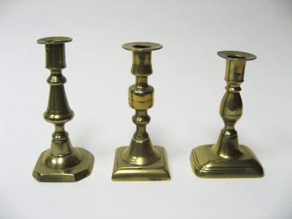 Three Early Brass Candlesticks,