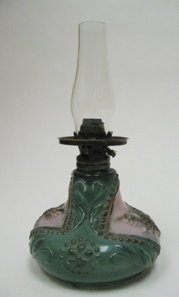 A Painted Glass Fluid Lamp, - 3