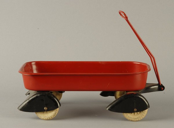 Tin Red Wagon w/ hard rubber tires - 2