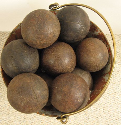 15 Bocce Balls in 19th C French Bucket,