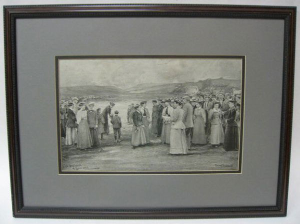 J. Michael Brown Lithograph: Gullane Ladies Championship, Life Association of Scotland, circa 1897, signed in the stone lower right, 9" x 14 1/2", framed.
