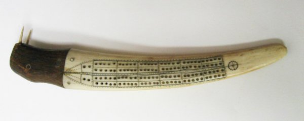 Tooth Cribbage Board in shape of walrus