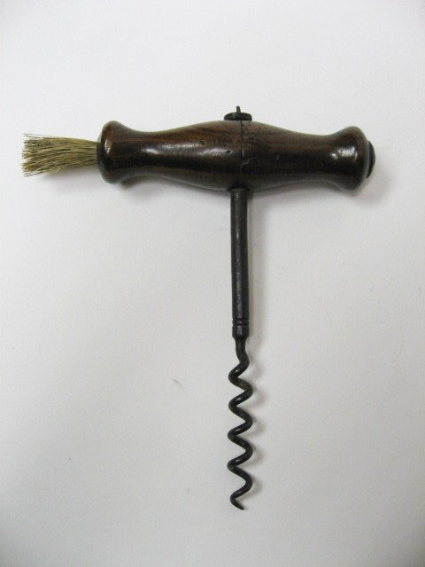 Old English Wooden Handle Corkscrew with brush,