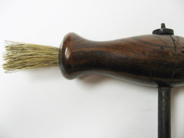 Old English Wooden Handle Corkscrew with brush, - 2