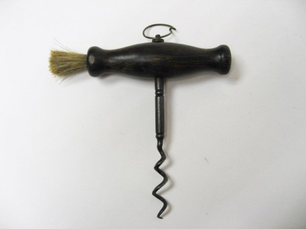 Old French Corkscrew w/ mahogany handle and brush